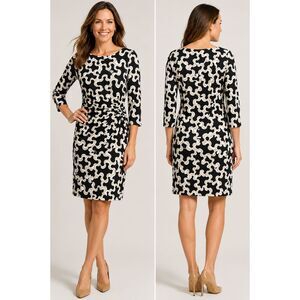 J.McLaughlin Catalina Cloth Geometric Puzzle Print Ruched Sheath Dress XL